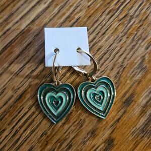 Boutique Retro Colorful Green Multi-Layered Heart-Shaped Huggie Earrings